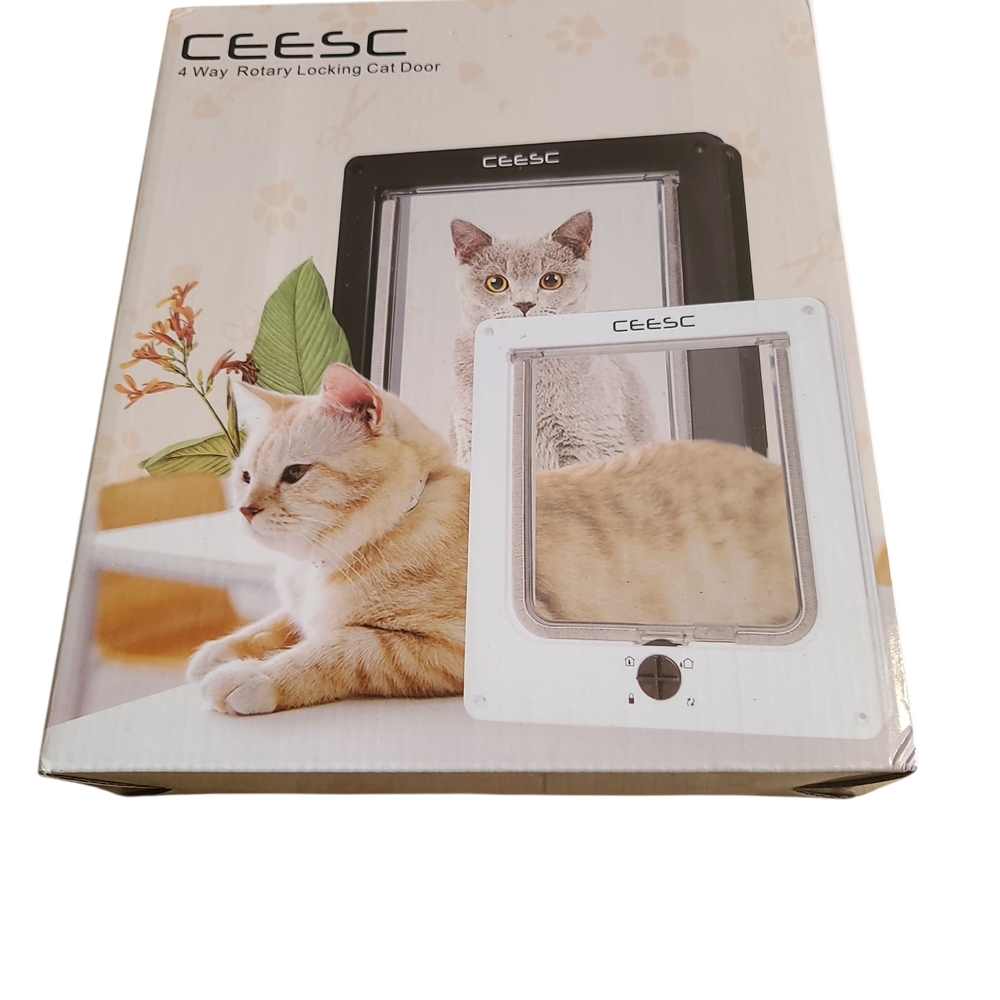 4-Way Rotary Locking Cat Door - Black and White